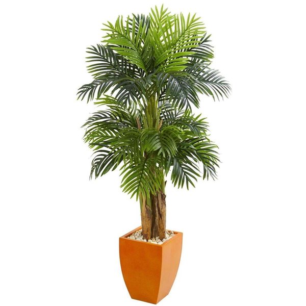 Nearly Naturals Triple Areca Palm Artificial Tree in Orange Planter 5669
